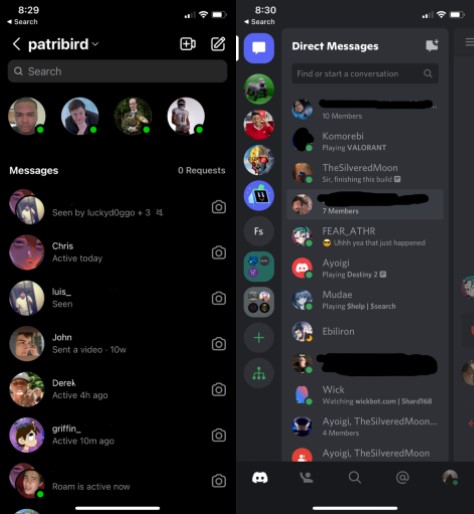 Figure 1. Images of my Private Messages in Discord and Instagram in March 2022. Before Discord, I used Instagram to connect to friends.