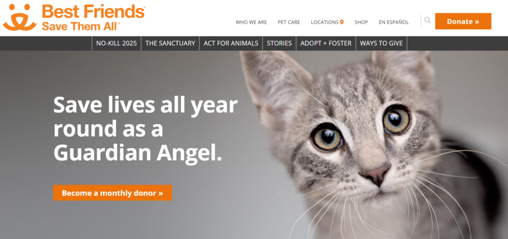 home page of Best Friends Animal Society website
