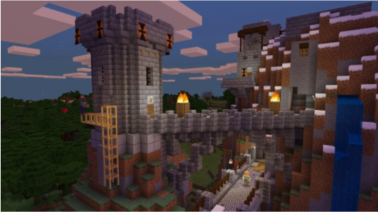 Figure 1: A castle structure built in Minecraft. (Microsoft 2022)