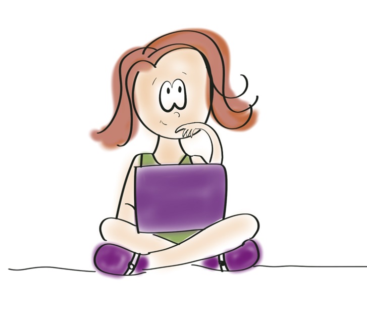 Lil Girl sitting with laptop while thinking